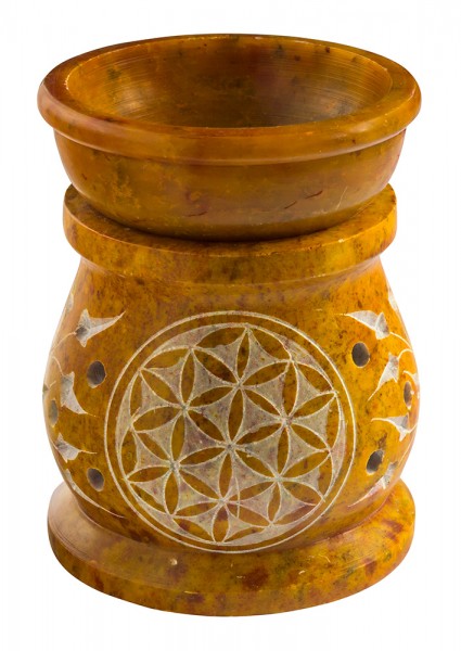 Aromalampe "Blume des Lebens des Lebens" Speckstein ocker 6x8cm