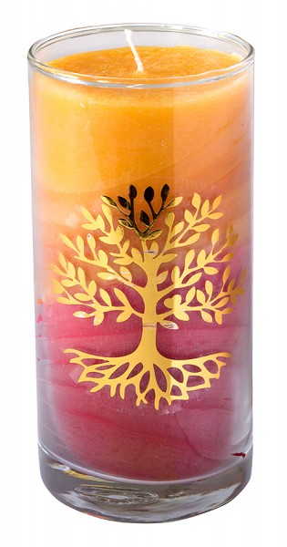 Kerze "Sunset Lebensbaum" im Glas Stearin 14cm